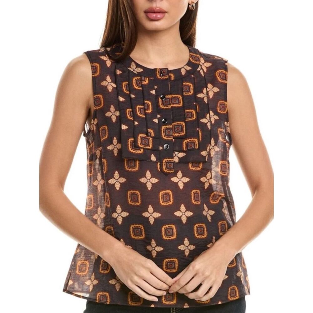 Cabi Louis Medallion Sleeveless Blouse Top Brown Womens Large